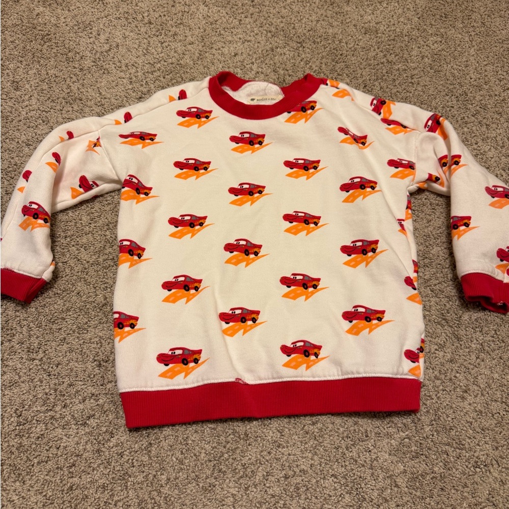 Kids Red and White Car Print Sweatshirt-Lightening McQueen